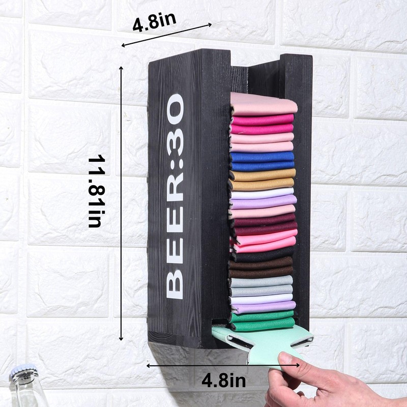GoFika Can Cooler Holder Dispenser Wall Mounted Wood Black 'BEER:30'