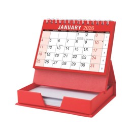 eMKay® 2026 Desktop Calendar with Memo Pad – Month to View Freestanding Calendar & Notes Set for Desk – Organiser for Office School or Home – Red Flip-Style Design with Writable Memo Block