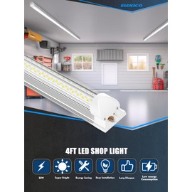 ELEKICO 6 Pack 50w 4ft Led Shop Light, Super Bright 7500lm 5000k V Shape 4' Led Shop Lights, Linkable 4 Foot Led Shop Lights for Garage Warehouse, Supermarket, Basement, Barn, Storage Area