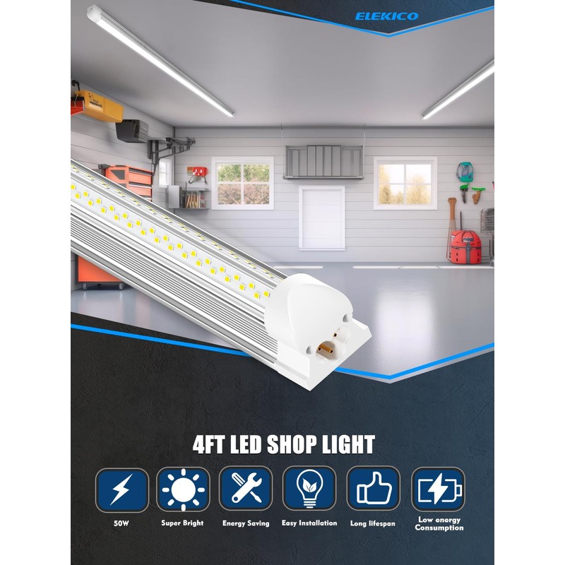 ELEKICO 6 Pack 50w 4ft Led Shop Light, Super Bright
