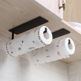 Black Paper Towel Holder, Self-Adhesive Kitchen Roll Dispenser Under Cabinet, Bathroom Wall Mounted Towel Bar Paper Roll Rack