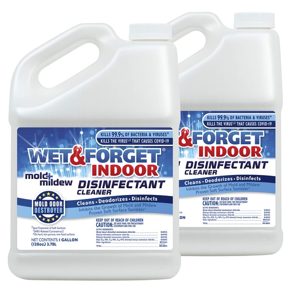 Wet & Forget Indoor Mold + Mildew Disinfectant Cleaner, 1 Gallon 2-Pack