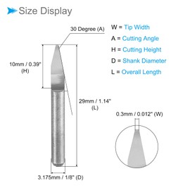 CoCud Engraving CNC Router Bits, 0.3mm (0.012") Tip Width 30 Degree Angle 1/8" Shank Solid Carbide 2-Flute V Groove Carving Bits - (Applications: for Wood Acrylic Plastic), 10-Pieces