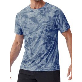 PINSPARK Men's Rash Guard Shirt UPF50+ Printed T-Shirts Quick Dry Athletic Performance Shirts for Men Surf Fishing Hiking Navy Blue
