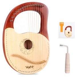 VANPHY Lyre Harp 16 Strings Mahogany Body Metal String for Beginner Harp Classical Style Harp Instrument with Tuning Wrench(Brown)
