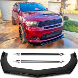DREAMOTOR Universal Car Front Bumper Lip + 2PCS 8"-11" Adjustable Splitter Rods front lip Spoiler Splitter Body Kit Compatible with Dodge Charger Nissan Cruze Honda Civic Toyota Altima Chevy