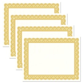 Elite Gold & White Parchment Certificate Papers - Pack of 100, Laser & Inkjet Printer Compatible, For Office, Business Awards, Graduation, School Diplomas, 8-1/2" x 11" on 70 lb Text Stock