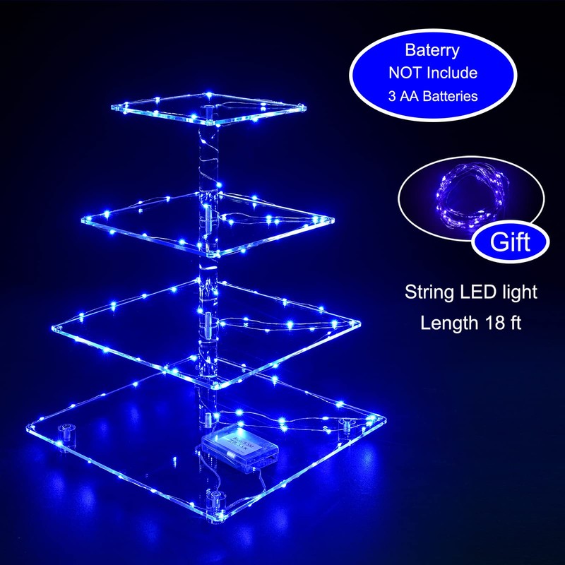 OLACHIKKO Cupcake Stand, 4-Tier Square Cupcake Holder with LED light