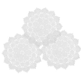 3 Stück Runde Bestickte Tischmatte, Handarbeit Geklöppelt, Spitzendeckchen Häkeldeckchen, Spitzendeckchen Baumwolle,Weiße Spitze Runde Stickerei Tisch Tischse,geeignet für Tassen, Vasen, Tischsets