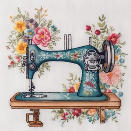 Generic Counted Easy Cross Stitch Kits Sewing Machine Color Stamped Embroidery for Starter Kits DIY 11CT Stamped Patterns Embroidery Needlework Kit Supplies 12 Inch Hoop Included(68-E)