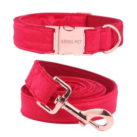 ARING PET Red Dog Collar and Lead, Velvet Collar and Leash Set, Comfortable Collar and Lead with Adjustable Metal Buckle for Boys&Girls Dogs, Small