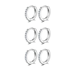 3 Pairs of Hoop Earrings Silver Earrings for Women, Small Earrings Set with Zirconia, 925 Silver Gold-Plated Hoop Earrings, Hypoallergenic, Small Sleeping Hoop Earrings Silver/Gold, 8 mm/10 mm/12 mm,