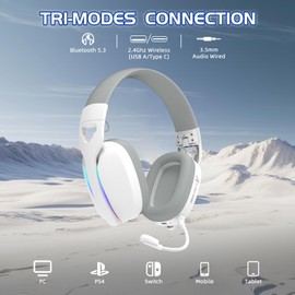 ATTACK SHARK L90 Ultralight Wireless Gaming Headset, BT, 2.4G, 3.5 mm, RGB Foldable, 7.1 Surround Sound Over-Ear Headphones with Removable Noise Cancelling Microphone, for PC, Mobile - White