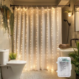 Patioman Waterproof LED Shower Curtain Lights - 72 Inch Fairy Lights for Bathroom, 8 Modes Warm White Spa Mood Lighting for Dark Bathrooms and Outdoor Décor (No Curtain)