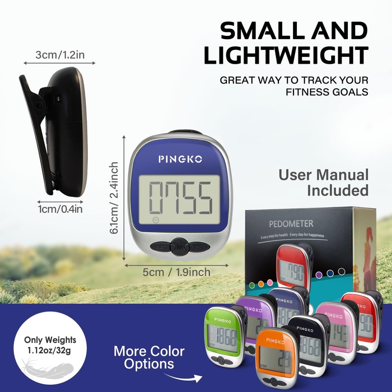PINGKO Pedometer Portable LCD Step Counter with Calories Burned and