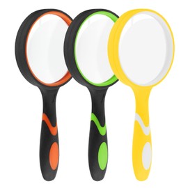 MJIYA Magnifying Glass, 8X Handheld Reading Magnifier for Kids and Seniors, Non-Scratch Quality Glass Lens, Shatterproof Design, Microfibre Cleaning Cloth Included (Multicolor, 75mm)