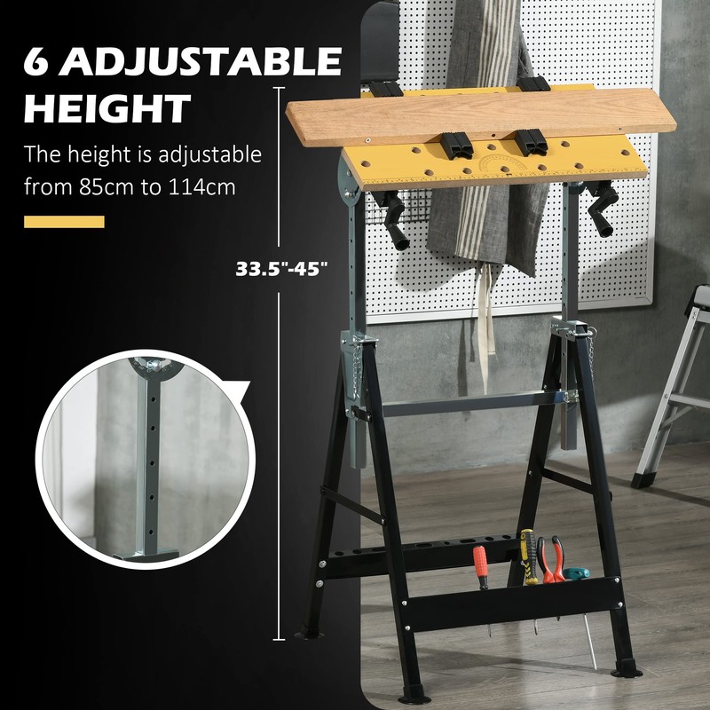 Adjustable Height & Angle Work Bench, Carpenter Saw Table with
