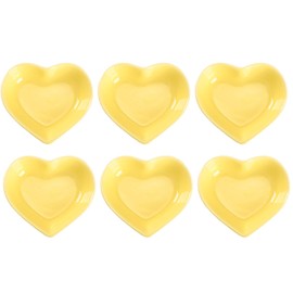 WHJY Yellow Love Heart Shaped Ceramic Side Dish Bowl, Contemporary Porcelain Side Dishes Bowl, Seasoning Dishes Soy Dipping Sauce Dishes for Wedding Birthday Party- Set of 6