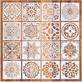 Mandala Stencil Set, 16 Pieces Large Reusable Laser Cut Painting Stencil / Airbrush Template, Mandala Dotting Stencils for Wall/Stone/Wood Furniture/Painting Templates Children (6 x 6 inches)