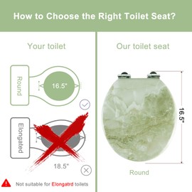 Angel Shield Marble Toilet Seat Durable Molded Wood with Quiet Close, Easy Clean, Quick-Release Hinges Round Toilet Seat (Round, Green Marble)