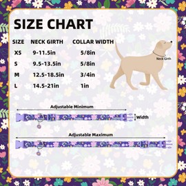 PUPTECK Cute Adjustable Dog Collar, Floral Pattern Design Puppy Collar for Small Medium Large Dog, Gift for Male Female Dogs, Purple