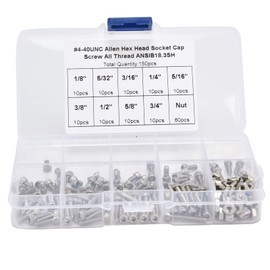 ANKROYU 150PCS 4 40UNC Hex Socket Screw Nut Set, Stainless Steel Hex Socket Screw Set, High Strength Hex Socket Screw Kit, Hex Nut Combination Set for Lamps