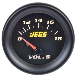 JEGS Voltmeter Gauge | 2-1/16” Diameter | Electrical | 8-18 Volts | Black Face | Includes Chrome, Silver, and Black Bezels | Made in USA