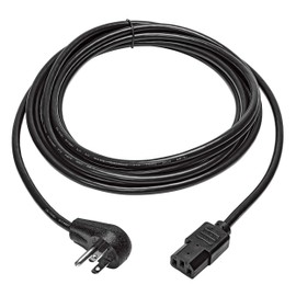 Tripp Lite Desktop Computer AC Power Cord, Right-Angle NEMA 5-15P to C13-10A, 125V, 18 AWG, 15 ft., Black