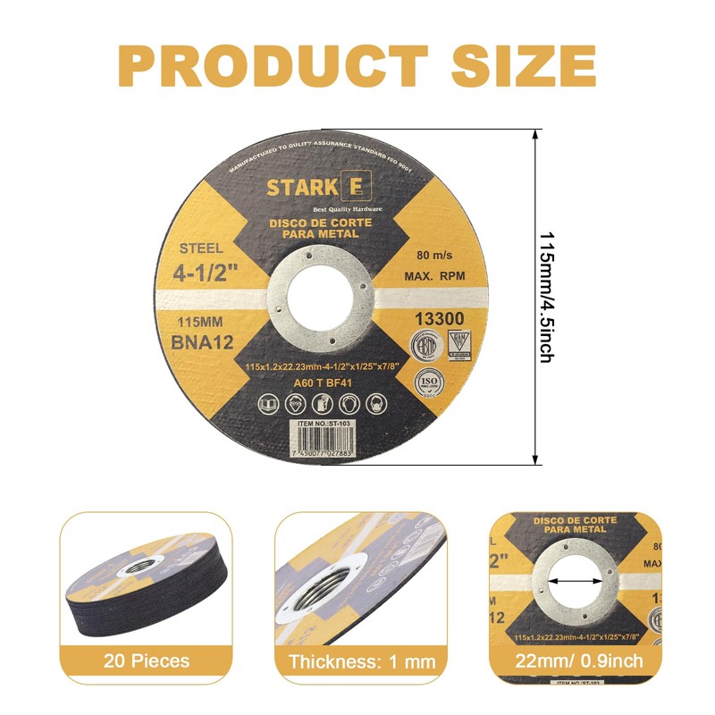 Pack of 20 Extra Thin 1 mm Metal Cutting Disc,