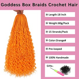 COOKOO 18 Inch Goddess Boho Box Braids Crochet Hair for Women 8 Packs Synthetic Bohemian Hippie Box Braids Crochet Hair With Curly Ends Pre-looped Braiding Hair for Women (Orange#)