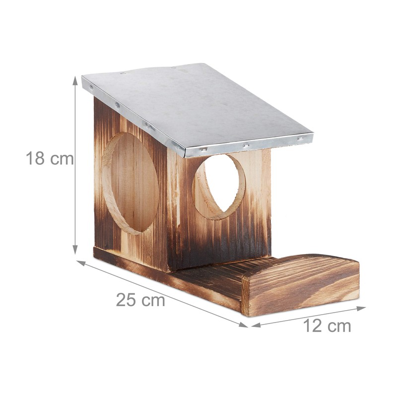 Relaxdays Squirrel Feeder, Wooden House, Weatherproof Metal Roof, Hanging, Garden