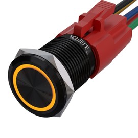 APIELE 16mm Momentary Black Push Button Switch On Off with 12V LED Angel Ring Head for 16mm 0.63" Mounting Hole with Wire Socket Plug Self-Reset (Yellow/Black Shell)