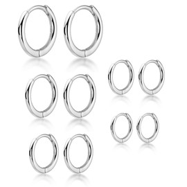 5 Pairs of Silver 925 Hoop Earrings for Women, Unisex Earrings Hoop Earrings for Women Girls, Small Huggie Earrings, Small Wide Hoop Earrings, 6/8/10/12/14 mm, Sterling Silver