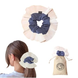 Kaiia Hair Scrunchies for Women, Hand Made Scrunchies for Hair, Scrunchies for Girls, Hair Ties for Women, Cute Hair Scrunchie (White Blue)