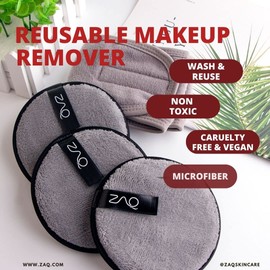 Reusable Makeup Remover Kit Microfiber Pads 4pc - Ultra Soft Adjustable Face Wash Headband 1pc - ALL NATURAL | ECO FRIENDLY | REUSABLE (Grey)