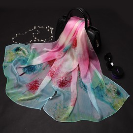 Leidai, women's silk scarf, elegant, lightweight, long, gradient colours, 100% silk, anti-allergy, sun protection - 5#