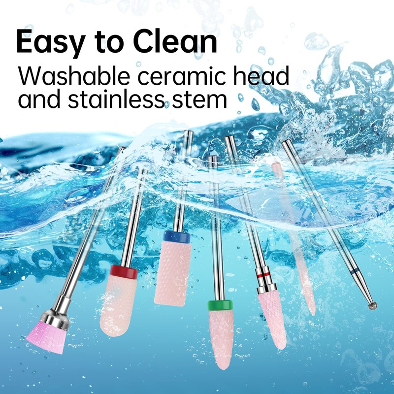 Kredioo 3/32" Ceramic Nail Drill Bits Set, 7 Pcs E