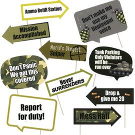 Funny Army Photo Booth Props - Military Camouflage Hero Themed Party Decorations - Funny Photography Supplies - Selfie Props with Sticks - 10pcs Multi Color