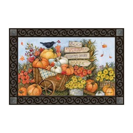 Studio M All Weather Interchangeable Doormat Insert - 30x18 Inch Eco-Friendly Recycled Rubber Backing - Fall Wheelbarrow