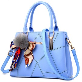 Rullar Women's Elegant Faux Leather Handbag, Shoulder Bag, Shopper Bow Jewellery, Shoulder Bag, Handbag and Purses, lightblue, Elegant