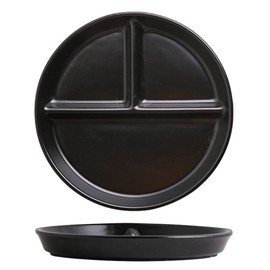 AIYoo 8 inch Black Ceramic Divided Dinner Plates for Adults,2 Pack Porcelain Portion Control Divided Plates,Reusable 3 Compartment Deep Serving Tray Plate Microwave and Dishwasher Safe