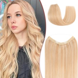 SEGOHAIR Wire Hair Extensions Human Hair 12 Inch 80g Straight Invisible Wire Extensions Dark Blonde with Bleach Blonde Remy Human Hair Perfect for Added Length and Volume