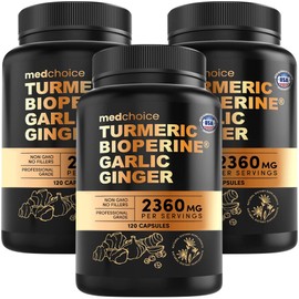 4-in-1 Turmeric and Garlic Supplements with BioPerine – 2360mg Turmeric Ginger Root Capsules with Garlic – High Potency Herbal Blend (120 ct, Pack of 3)