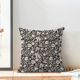 Jecuwo Jecuwo Floral Throw Pillow Covers 20x20 Set of 2, Flower Print Linen Decorative Pillow Covers Neutral Vintage Decoration Outdoor Cushion Cover Black Floral Pillowcase for Sofa Couch Farmhouse Room