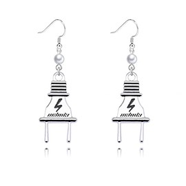 Dreuyet Electric Outlet Earrings Unique Funny Silver Plated Power Plug Socket Face Dangle Drop Weird Statement Earrings Stuff Jewelry (Power Plug)