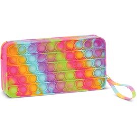 iscream Silicone Popper Zip Closure 7.75" Pencil Case - Rainbow Sherbert