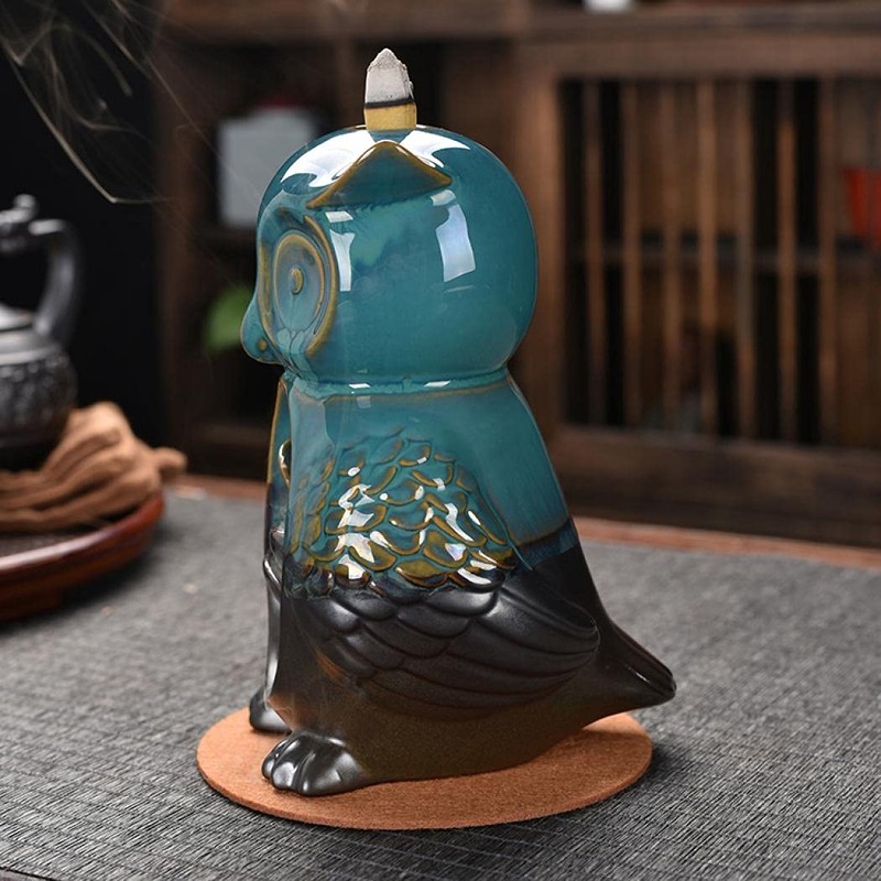 Backflow Incense Burner Cute Owl Ceramic Backflow Incense Cones Holder