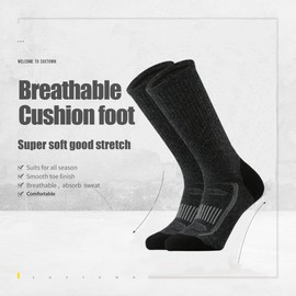 SOX TOWN Men's Merino Wool Cushion Crew Socks for Outdoor Hiking Hike Trail Performance Moisture Wicking Lightweight Summer(DarkGrey L)