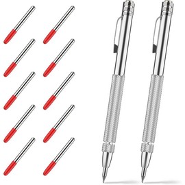 4 Pack Tungsten Carbide Scriber with ,with Extra 20 Replacement Marking Tip,Etching Engraving Pen for Glass/Ceramics/Metal Sheet - Color: 2PCS Silver