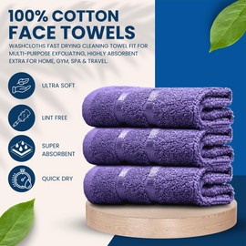 Towelogy® Luxury Egyptian Cotton Face Cloth Flannel Fingertip Towels Set 500 GSM Supersoft and Highly Absorbent Washcloths 30x30 cm (Pack 6, Plum Purple)